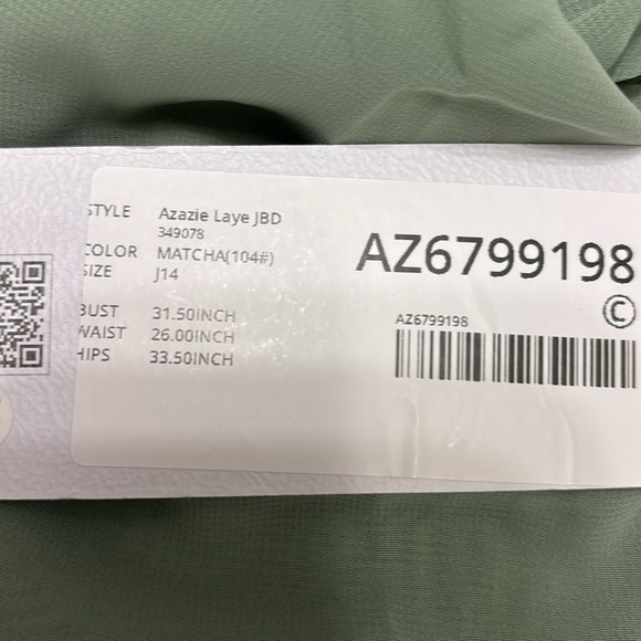 Azazie Laye Junior Bridesmaid Dress Matcha color size J14 NWT - Picture 6 of 6